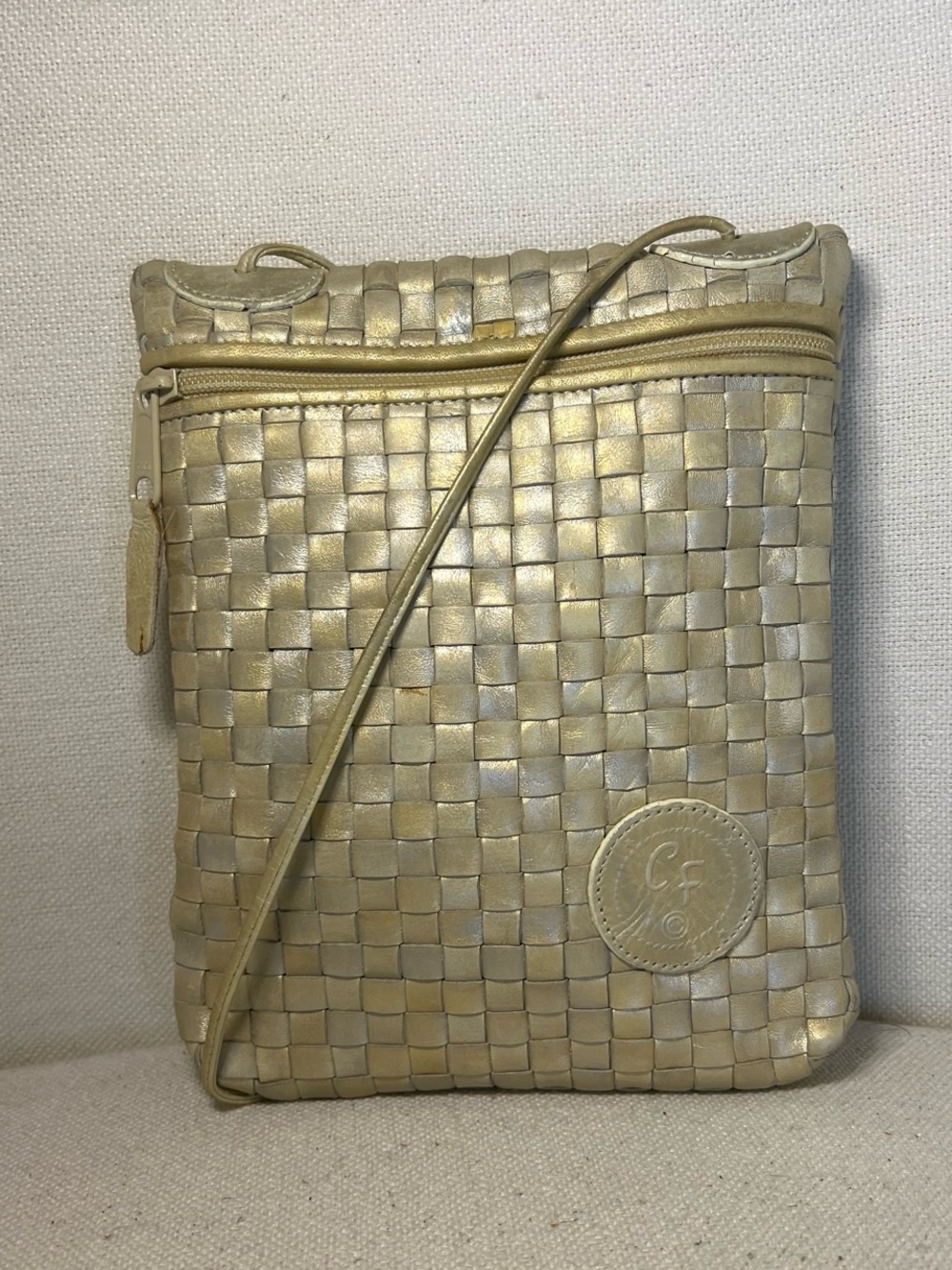 Carlos Falchi Metallic Gold Woven Crossbody Bag